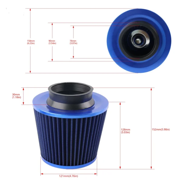 Universal 76mm Car Racing Cold Air Intake System Turbo Induction Pipe Tube Kit Aluminum With Cone Air Filter Inlet 2