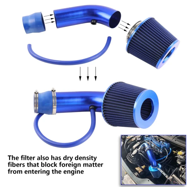 Universal 76mm Car Racing Cold Air Intake System Turbo Induction Pipe Tube Kit Aluminum With Cone Air Filter Inlet 6