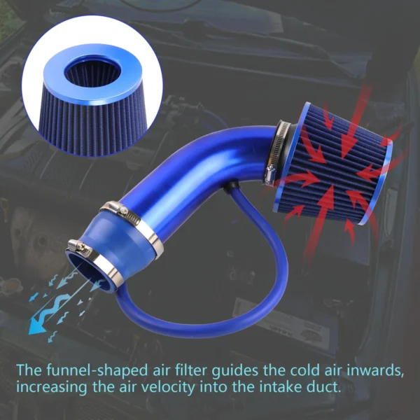 Universal 76mm Car Racing Cold Air Intake System Turbo Induction Pipe Tube Kit Aluminum With Cone Air Filter Inlet 5