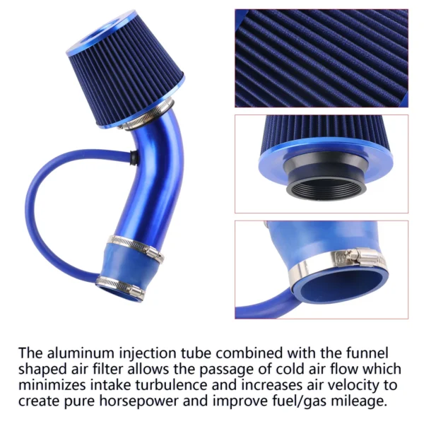 Universal 76mm Car Racing Cold Air Intake System Turbo Induction Pipe Tube Kit Aluminum With Cone Air Filter Inlet 4