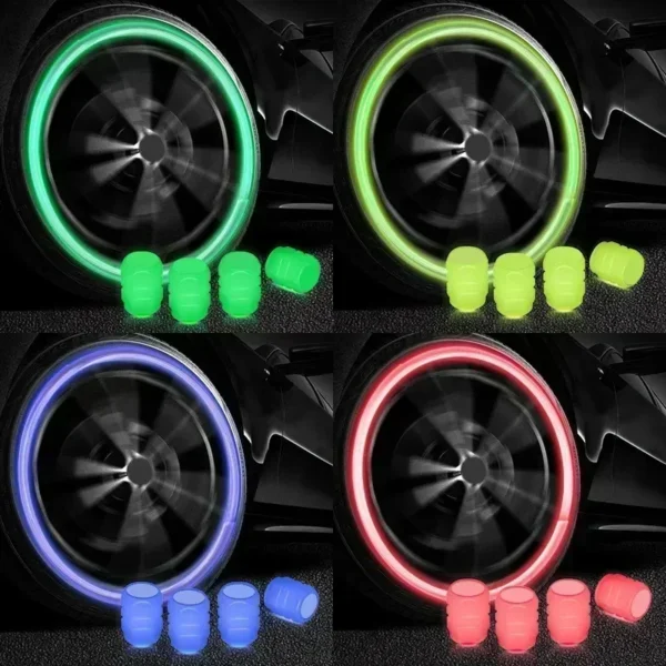 1/4Pcs Luminous Valve Caps Fluorescent Red Night Glowing Car Motorcycle Bicycle Wheel Styling Tyre Hub Universal Cap Decoration 5