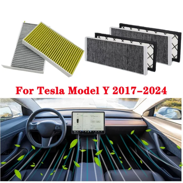 Internal & External Cabin Air Filter For Tesla Model Y 2024-2017, HEPA Air Intake Filter Replacement with Activated Carbon 1
